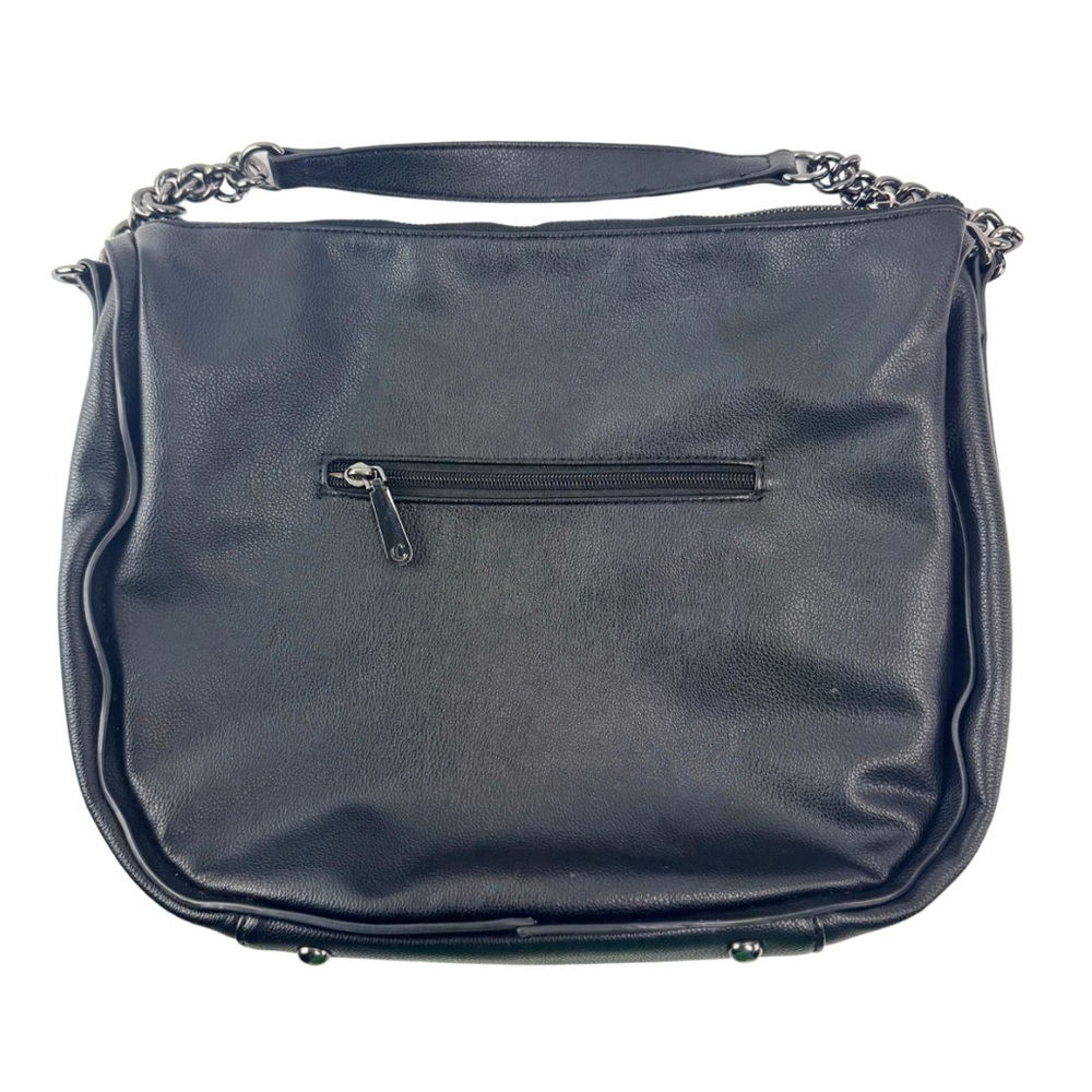 Charming Charlie Black‎ Leather Hobo Shoulder Hand Bag with Silver Chain